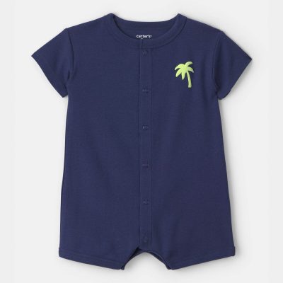Baby Boy 'Surf Club' Short-Sleeve Romper - Navy Blue