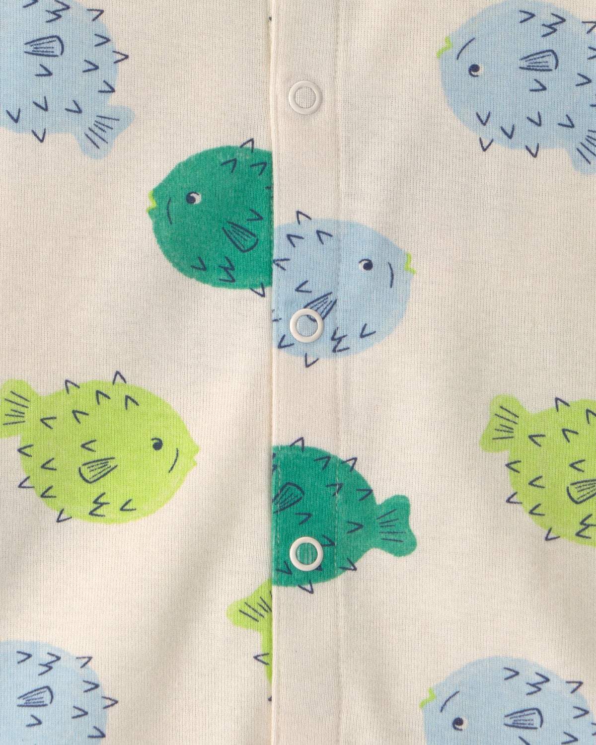 Baby Pufferfish Sleeveless Romper - Cream/Green - Image 2