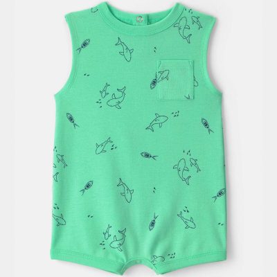 Baby Boy Shark Sleeveless Romper - Green