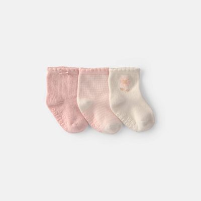 Baby Girl 3-Pack Floral Baby Booties - Pink