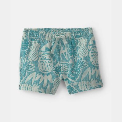 Baby Boy Pineapple Linen Shorts - Blue
