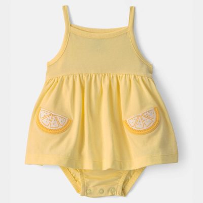 Baby Girl Lemon Sleeveless Bodysuit Dress - Yellow
