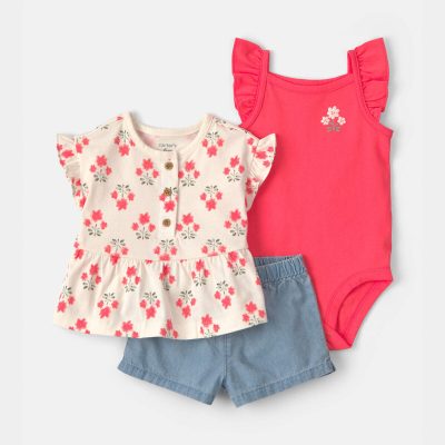 Baby Girl 3-Piece Floral Top & Short Set