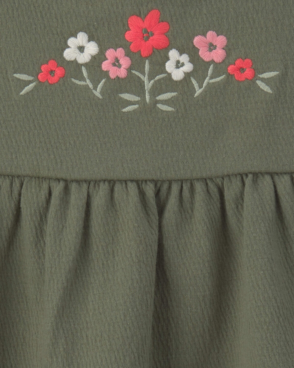 Baby Girl Flower Embroidered Sleeveless Dress - Green - Image 4