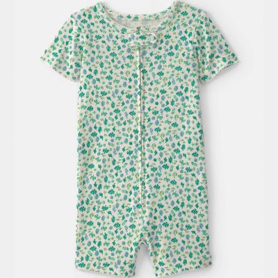 Baby Girl Floral 100% Cotton 1-Piece Romper Pajama - Green