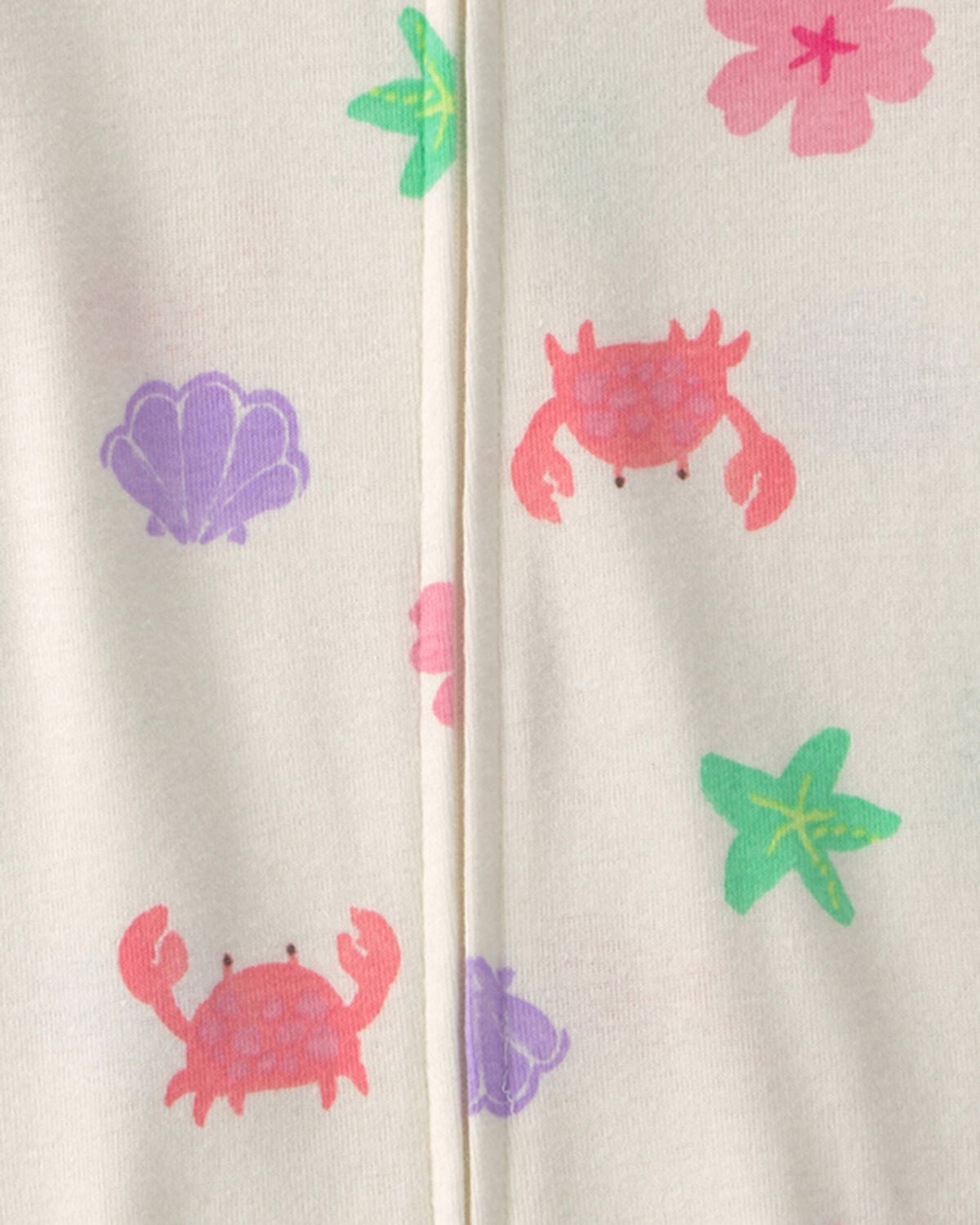 Baby Girl Sea Critters 100% Cotton 1-Piece Romper Pajama - Cream - Image 2
