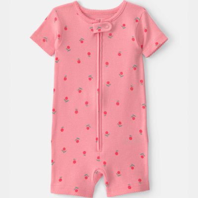 Baby Girl Fruit 100% Cotton 1-Piece Romper Pajama - Pink