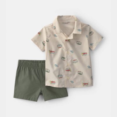 Baby Boy 2-Piece Beachy Van Top & Short Set - Green