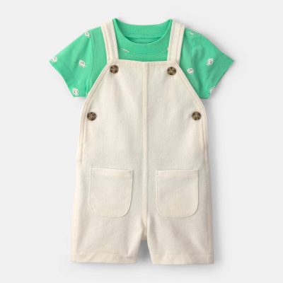 Baby 2-Piece Fish Short-Sleeve Overall Set - Green/Ivory