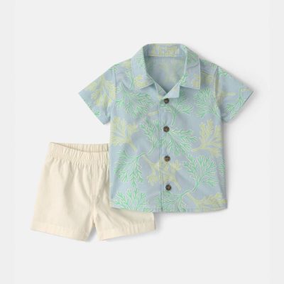Baby Boy 2-Piece Coral Top & Short Set - Blue/Ivory
