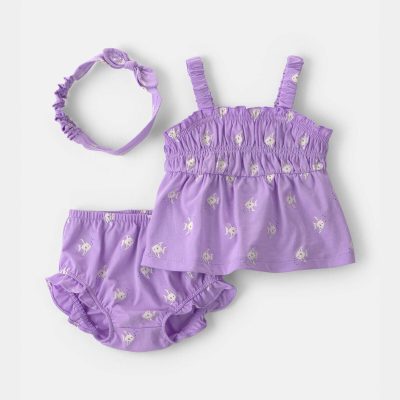 Baby Girl 3-Piece Fish Top & Short Set - Purple