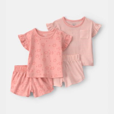 Baby Girl 4-Piece Crab Top & Short Set - Pink