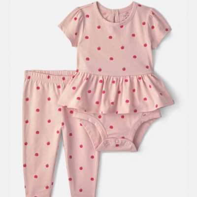 Baby Girl 2-Piece Apple Bodysuit & Pant Set - Pink