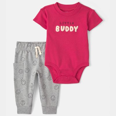 Baby Boy 2-Piece 'Little Buddy' Bodysuit & Pant Set - Red/Grey