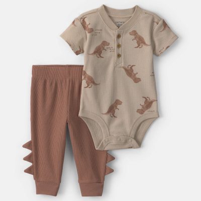 Baby Boy 2-Piece Dinosaur Bodysuit & Pant Set - Brown