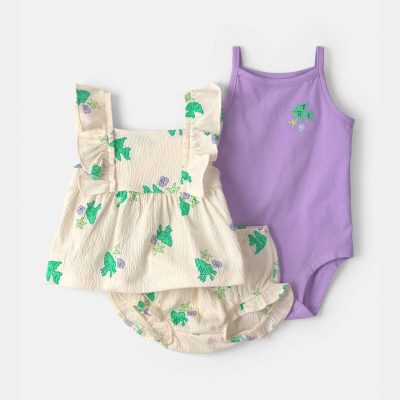 Baby Girl 3-Piece Fish Top & Short Set - Purple/Ivory