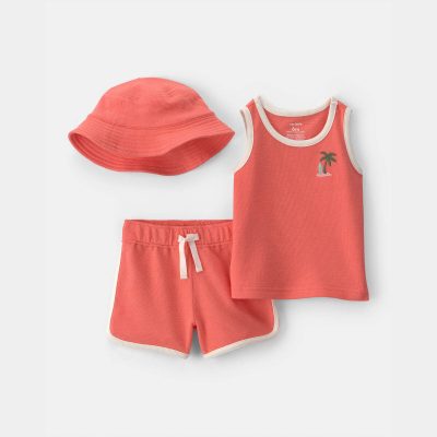 Baby Boy 3-Piece Palm Tree Top & Short Set - Coral