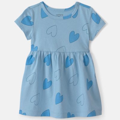 Baby Girl Heart Short-Sleeve Dress - Blue