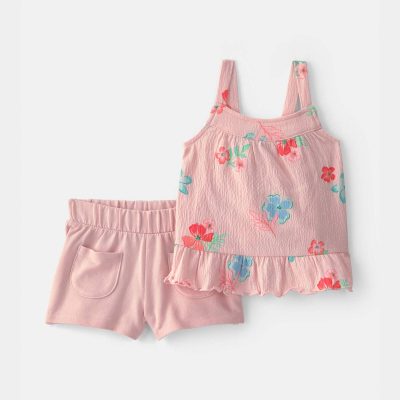 Baby Girl 2-Piece Floral Ruffle Top & Short Set - Pink