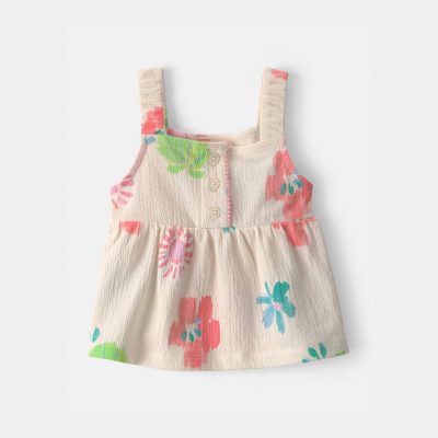 Baby Girl Summer Floral Tank Top - Cream