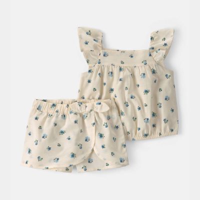 Baby Girl 2-Piece Floral Tank Top & Skort Set - Ivory