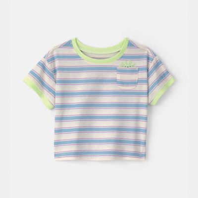 Baby Girl Striped Short-Sleeve Top - Blue/Ivory