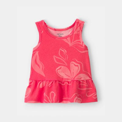 Baby Girl Floral Peplum Tank Top - Coral