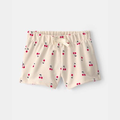 Baby Girl Cherry French Terry Shorts - Cream