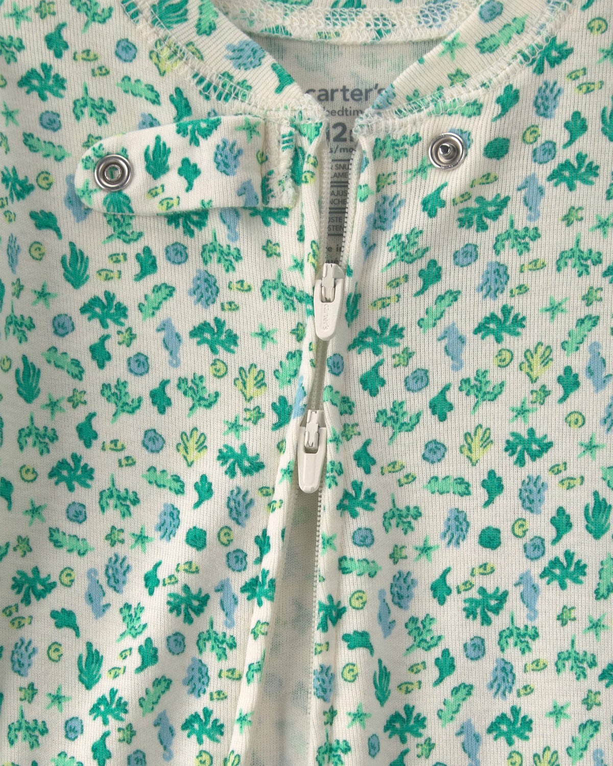 Baby Girl Sea Life 100% Cotton 1-Piece Pajama - Green - Image 2