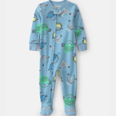 Baby Boy Pufferfish 100% Cotton 2-Way Zip 1-Piece Pajama - Blue