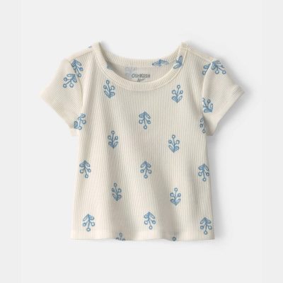 Baby Girl Floral Ribbed Tee - Ivory