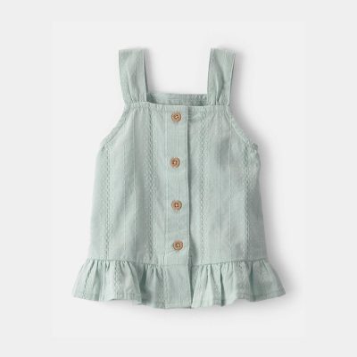 Baby Girl Button-Down Peplum Tank Top - Green