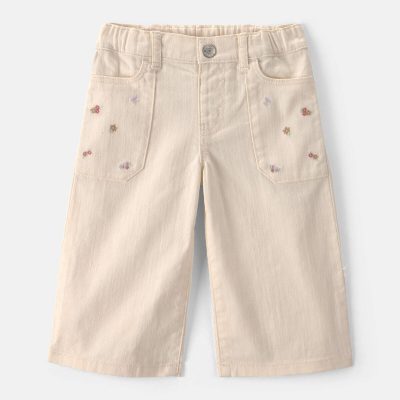 Baby Girl Floral Twill Pants - Cream