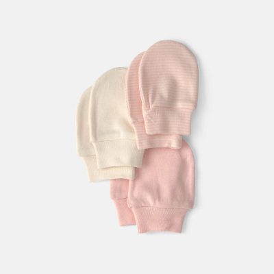 Baby Girl 3-Pack Mitts - Pink/Ivory