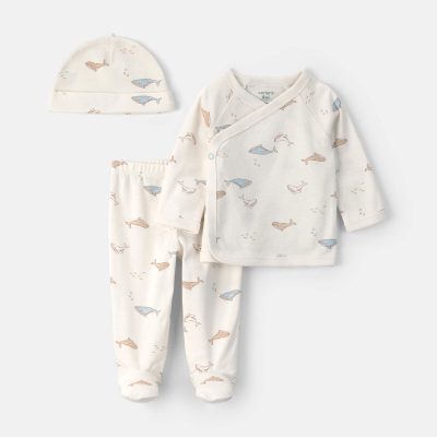 Baby 3-Piece Whale Long-Sleeve Top & Pant Set - Ivory