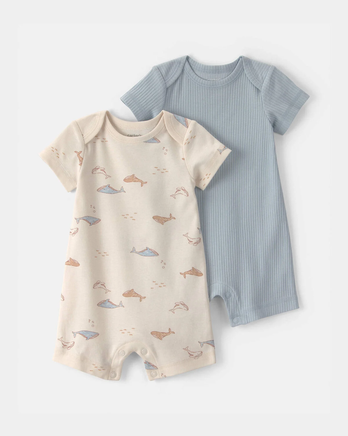 Baby 2-Pack Whale Rompers - Blue/Ivory
