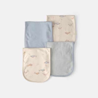 Baby 4-Pack Whale Burp Cloths