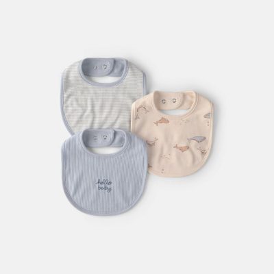 Baby 3-Pack Whale Bibs - Blue/Ivory