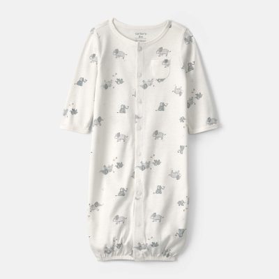Baby Elephant 100% Cotton Converter Gown - Ivory
