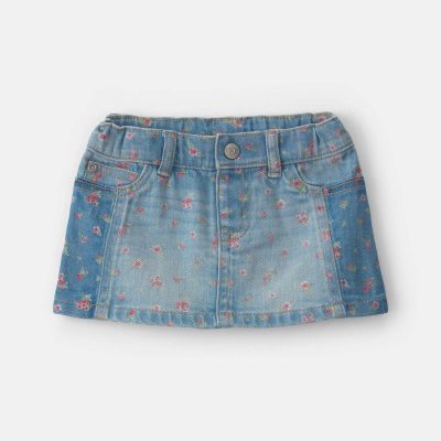Baby Girl Floral Denim Skirt - Light Wash