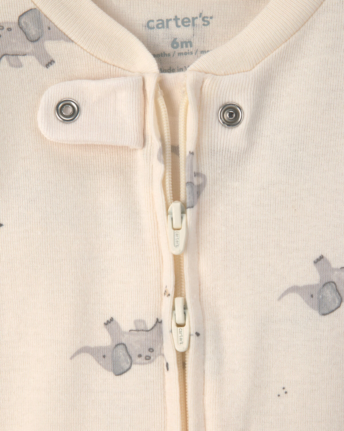 Baby 2-Pack Elephant Striped 100% Cotton 2-Way Zip Sleep & Play Pajamas - Ivory/Grey - Image 2