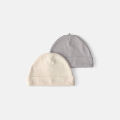 Baby 2-Pack Caps - Grey/Ivory