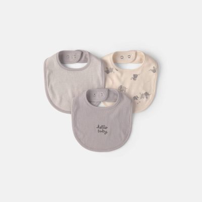 Baby 3-Pack 'Hello Baby' Bibs - Grey/Ivory