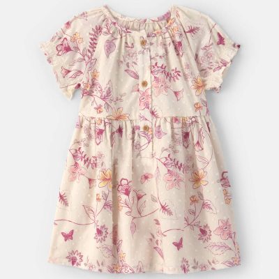 Baby Girl Floral Puff-Sleeve Dress - Ivory