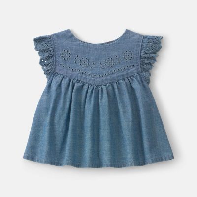Baby Girl Chambray Peplim Top - Medium Wash