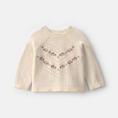Baby Girl Embroidered Sweater - Ivory