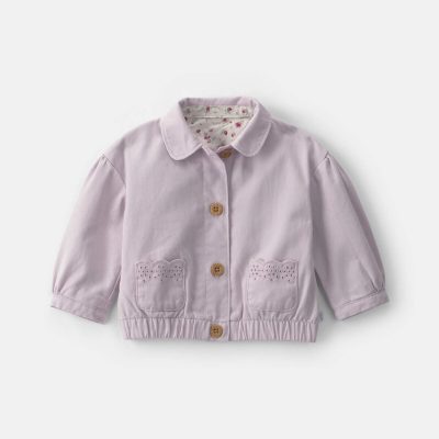Baby Girl Twill Bomber Jacket - Purple