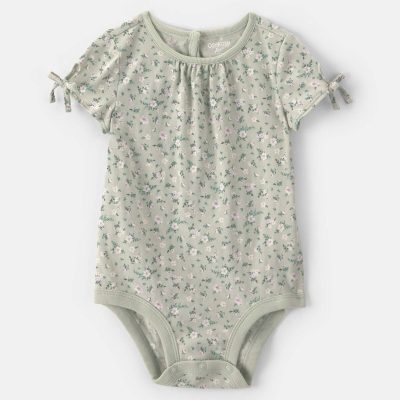 Baby Girl Floral Short-Sleeve Bodysuit - Green