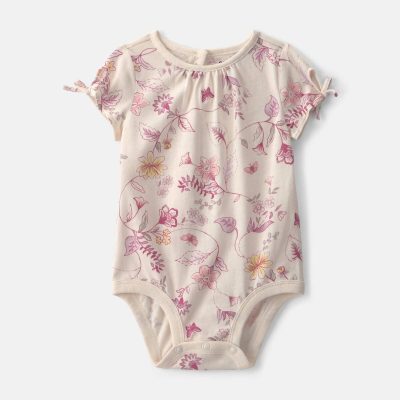 Baby Girl Floral Short-Sleeve Bodysuit - Ivory