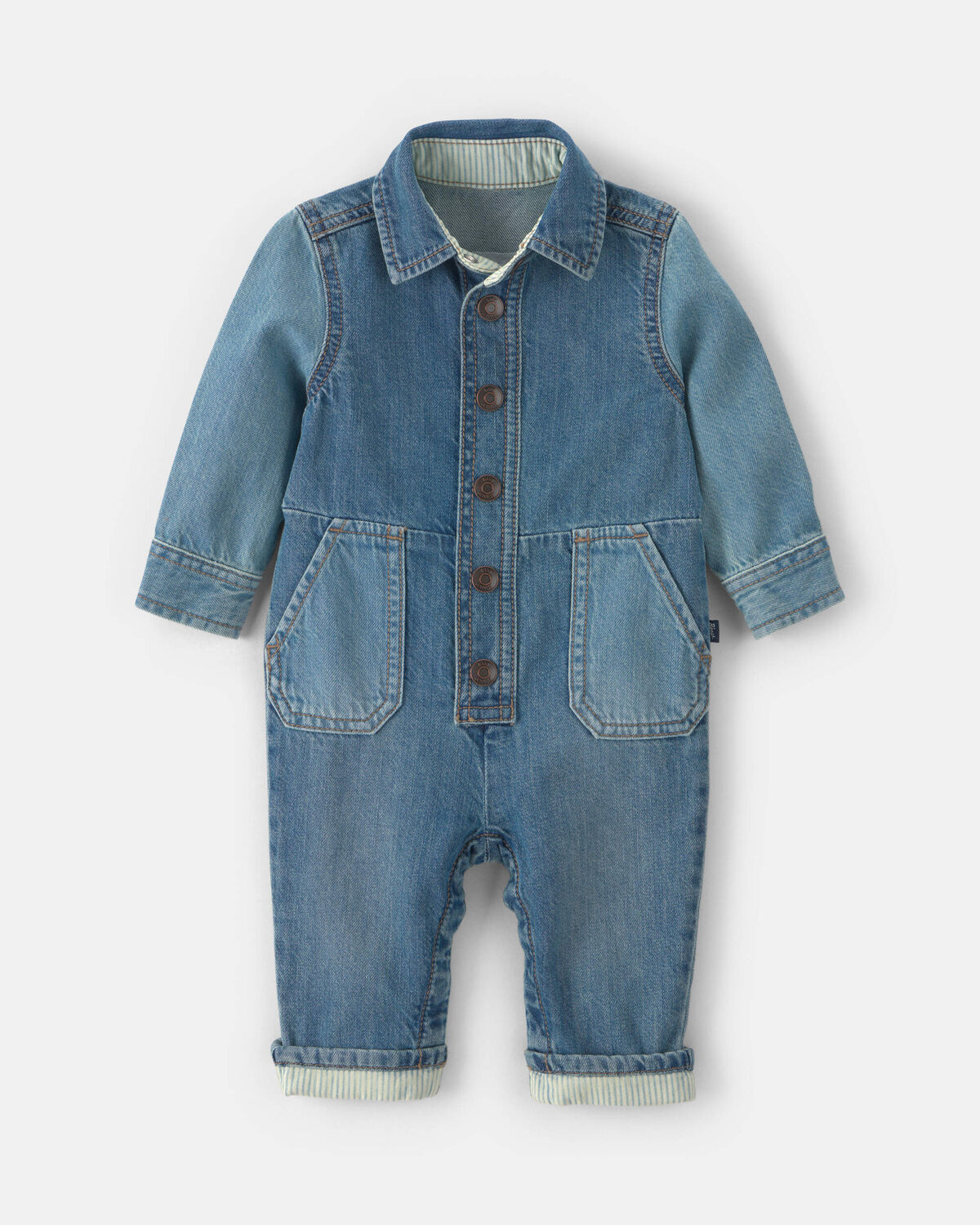 Baby OshKosh Logo Long-Sleeve Denim Jumpsuit - Medium Wash - Image 2